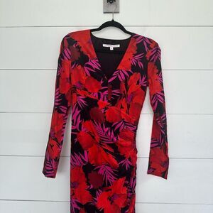 Veronica Beard Women’s 2 Alvaro Red Floral Assymetrical Dress Flawed